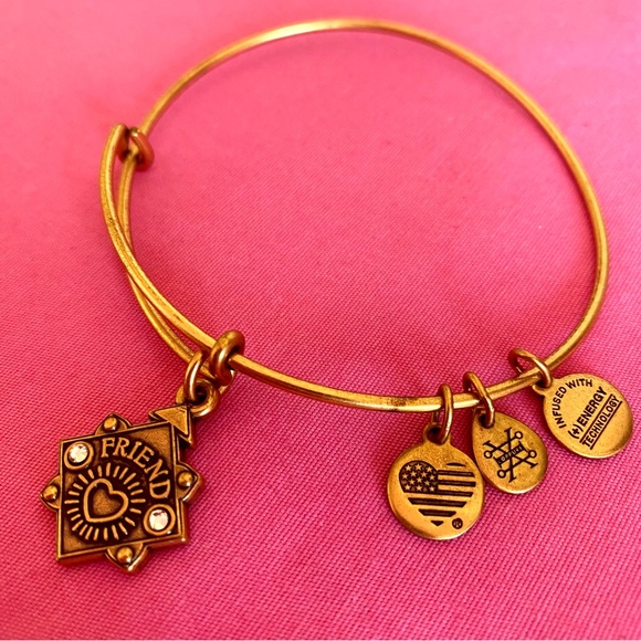 “Friend” Alex and Ani Gold Charm Bangle Bracelet Crystal Stone Rafaelian BFF - Picture 1 of 7